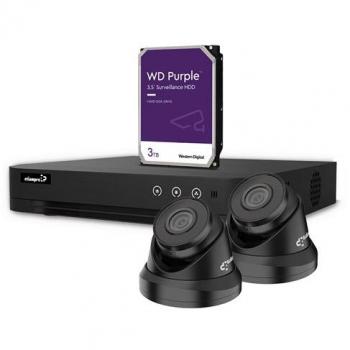 Kit de videovigilancia IP con 2 cámaras domo IP negras, grabador de red de 4 canales y disco duro de 3TB