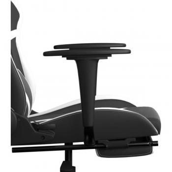Silla de juego con masaje, reposapiés y cuero blanco y negro