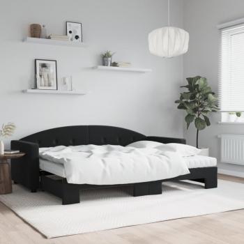 Sofá cama nido con colchón de terciopelo negro 80x200 cm