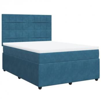 Cama box spring con colchón terciopelo azul 140x200 cm