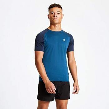 Dare2b Peerless-Camiseta Deportiva, Tejido Ligero De Secado Rápido Y Estampado Reflectante T-Shirts/Polos/Vests, Hombre, Majolica Blue/Outer Space, M