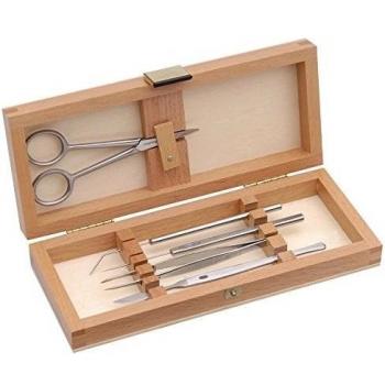 neolab 2 – 4116 Microscopía Cubertería en caja de madera, 5 piezas, acero inoxidable