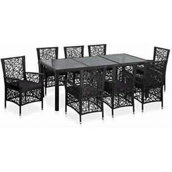 9-Piece Black Poly Rattan Outdoor Dining Set