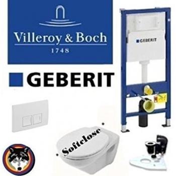 Geberit Duofix, V & B Omnia Classic Juego completo + Haro Tapa de cierre suave, c Plus placa de accionado Delta 50 blanco rectangular