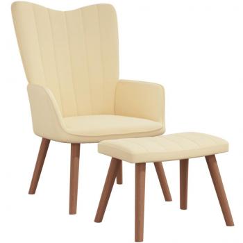 Sillón relax con reposapiés en terciopelo blanco crema