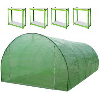 Invernadero Politúnel con Estantería Galvanizada de Jardín Carpa de Cultivo 25mm 6m x 3m