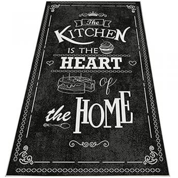 Alfombra de poliéster estampada 60 x 100 cm modelo Corazón del Hogar negra