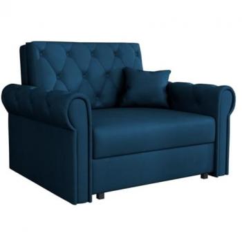 Sillón Columbus 200 con Tapiz Azul, Patas de Metal, Dimensiones 85x116x98cm, Función de Sofá Cama y Caja de Almacenamiento