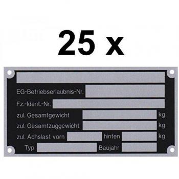 25 placas de identificación en blanco para remolque, versión 3