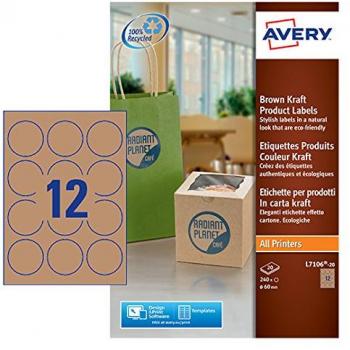 Etiqueta adhesiva Avery Kraft efecto cartón redonda removible 60 mm - L7106-20
