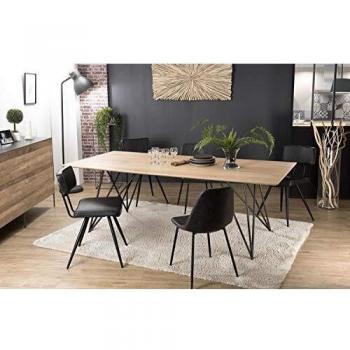 Mesa de comedor rectangular MACABANE 220x100cm, madera de roble con patas cruzadas de metal negro