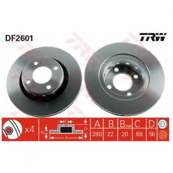 Disco de freno TRW DF2601, ventilado, 1 pieza, frente