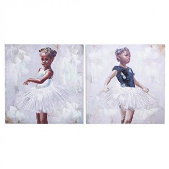 Set de 2 Lienzos Bailarinas 100% Pintado a Mano 60x3x60 cm - Arte Moderno para Decoración de Pared Multicolor