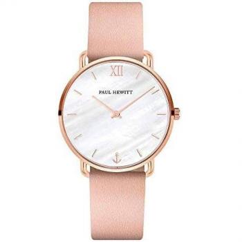 Reloj Analógico de Cuarzo para Mujer PAUL HEWITT Miss Ocean Line con Esfera de Nácar, Correa de Cuero Nude y Acero Inoxidable Rosa