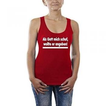 Touchlines Als Gott Mich Schuf, Wollte er Angeben, Camiseta sin Mangas para Mujer, Rot