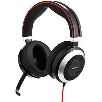 Jabra Evolve 80 UC - Auriculares Estéreo On-Ear con Cable Optimizados para Comunicaciones Unificadas - Cancelación Activa de Ruido - Conector de 3.5 mm - Negro