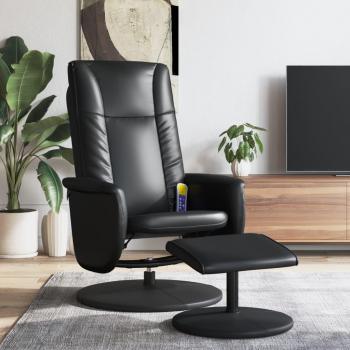 Silla de masaje reclinable con taburete de cuero sintético negro Vidaxl