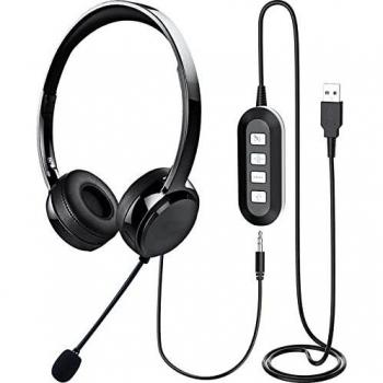 Auriculares para PC, USB / 3,5 mm Auriculares para computadora con micrófono Cancelación de Ruido Control en línea Auriculares livianos Auriculares comerciales para Skype, Zoom, Teléfono