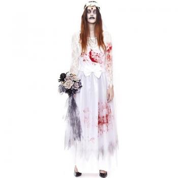Disfraz de Novia Cadáver con Sangre para mujer - Incluye vestido blanco desgastado, velo, maquillaje y efectos de sangre