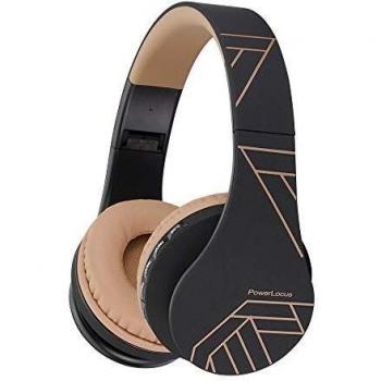 PowerLocus P1 – Auriculares Bluetooth inalambricos de Diadema Cascos Plegables, Casco Bluetooth con Sonido Estéreo con Conexión a Bluetooth Inalámbrico y Audio Cable para Movil,PC, Tablet-Negro/Marrón