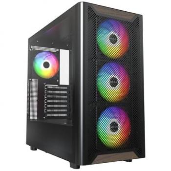 Torre ATX Montech XR Wood Negro Midi-Tower con Ventana Lateral y 4 Ventiladores RGB de 120mm