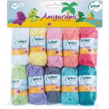 Gründl Amigurumi Kit de Ganchillos, Algodón, Multicolor, 19.50x18x2.6 cm, 1 pack de 10 unidades
