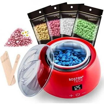 Calentador de Cera Eléctrico profesional con LCD Kit de Depilación Spa casero para Brazos Axilas Piernas y Bikini 4 paquetes de perlas de cera de 100g y 20 varitas Capacidad 500ml Modelo HR100