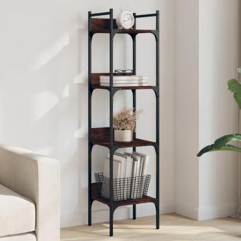 Librería de 4 estantes de madera en colores negro, roble sonoma y roble ahumado, dimensiones 35x30x138.5 cm, mueble de almacenaje para oficina, estudio y dormitorio