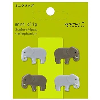 Midori Mini Clip, 4 piezas, elefantes