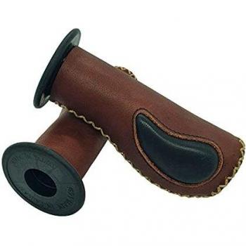 COPPIA MANOPOLE UNIVERSALI MOTO SCOOTER CUOIO VINTAGE LEATHER GRIPS MARRONE NERO