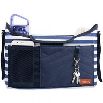 PREMYO Bolso Carrito Bebé Universal - Práctico Organizador Silla de Paseo Multifunctional con Cambiador Bandolera Azul