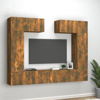 vidaXL Set de muebles para TV 6 piezas madera contrachapada roble ahumado 100 x 30 x 30 cm, Mueble de Salon, Mueble TV, Mueble Televisor, Mesa de TV