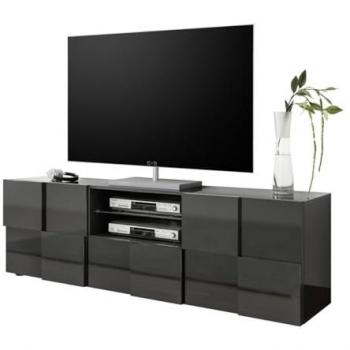 Mueble de TV 2 Puertas 1 Cajón L181 cm Lacado Brillante Gris - Dama