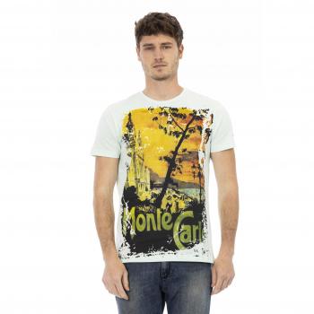 Trussardi Action Light Blue Cotton T-Shirt - S, Male, White, Size: S, Cotton T-Shirt with Round Neck and Front Print