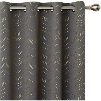 Amazon Brand - Umi Cortinas Opacas Decorativas con Motivos Líneas con Ojales 2 Piezas 140x229cm Gris Claro