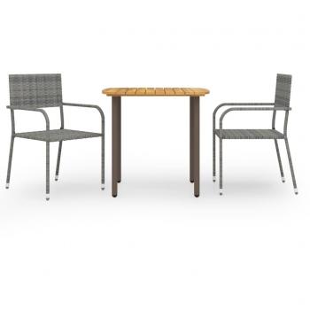 Juego de comedor de jardín 3 piezas ratán sintético gris