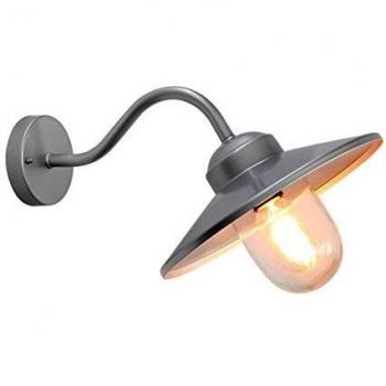 Lámpara de pared exterior Klampenborg, domo de pescador, acero inoxidable plateado, IP44, E27