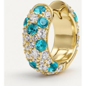 Pendiente piercing aro Bahati dorado con engastes de circonitas paraiba, elaborado en Metal Nickel Free con baño de oro