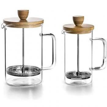 Lacor - Cafetera Francesa, Prensa Café, Cafetera Prensa con Émbolo, Jarra Francesa para Café de Filtro, 6 Tazas, 0'80 L, Acero y Madera