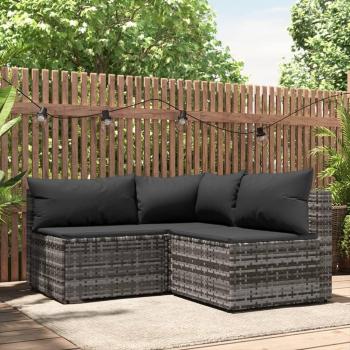 3-Piece Gray Poly Rattan Garden Lounge Set with Cushions