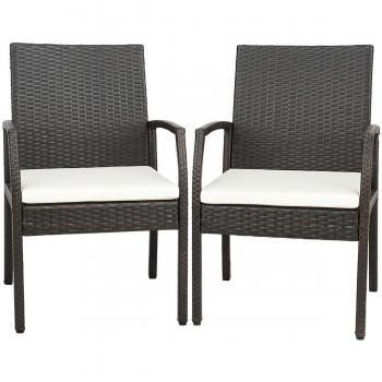 2-Piece Patio Wicker Dining Armchair Set with Soft Zippered Cushion