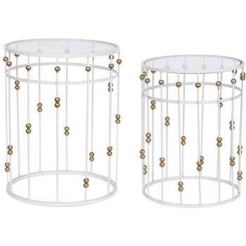 Juego de 2 mesas Home ESPRIT Blanco Dorado 42 x 42 x 55 cm