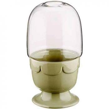 Greenhouse on Stand with Glass Dome, Sage Green