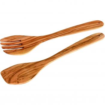 Cubertería de ensalada Fackelmann de madera de olivo, 30 cm, set de 2 piezas, apta para lavavajillas