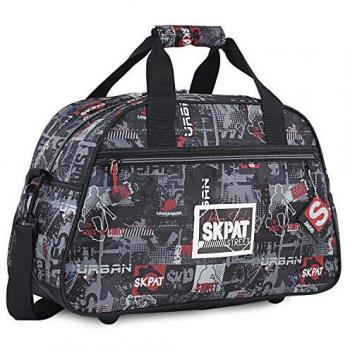 Bolsa Infantil de Deporte SKPAT Negra con Correa Ajustable y Bolsillo Frontal - 45x28x20 cm