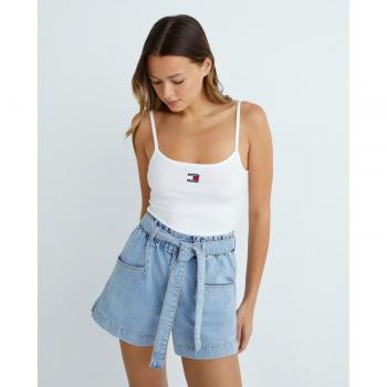 Camiseta de tirantes Tommy Jeans Badge Rib Blanco Para Mujer, fit slim