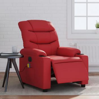 Sillón de masaje reclinable eléctrico de cuero artificial rojo Vidaxl 826296