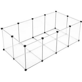 SONGMICS Valla para Animales Pequeños, Parque para Mascotas, Jaula Modular de Plástico Transparente, 143 x 73 x 46 cm, Ideal para Conejitos, Hámsteres y Cobayas,