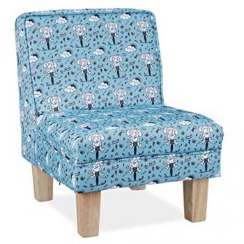 Sillón Infantil Celeste con Estampado de Elefantes, Minibutaca para Niños, 60 x 45 x 52 cm - Relaxdays