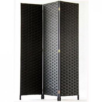 Biombo de Fibras Naturales Pegane de 3 Paneles Color Negro - Dimensiones: A180 x A135 cm